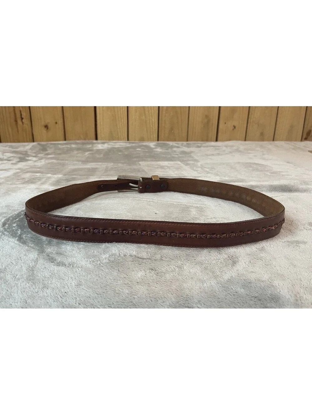 Brighton Brown Leather Belt Woven Fabric Center Men’s Size 36